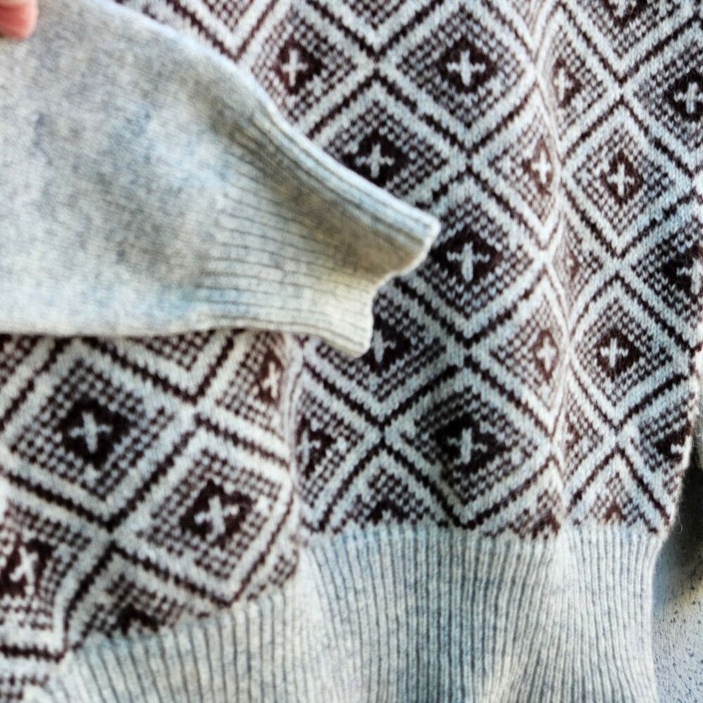 Vintage Piccadilly Lambswool Turtleneck Sweater Brown Gray Pattern Knit - Picture 6 of 14